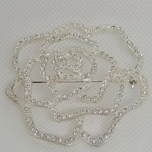Vintage Avon Silvery Rhinestone Rose Brooch Pin